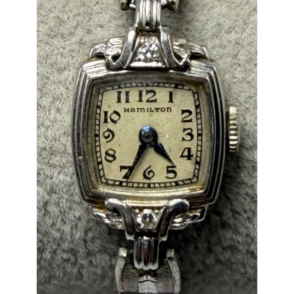 Hamilton Vintage Ladies Watch Solid 14K‎ White Gold Diamonds Works 14MM 6